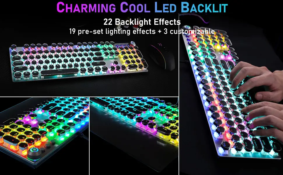 cool keyboard rgb rainbow backlit mechanical keyboard gaming type writer keyboard light up keyboard