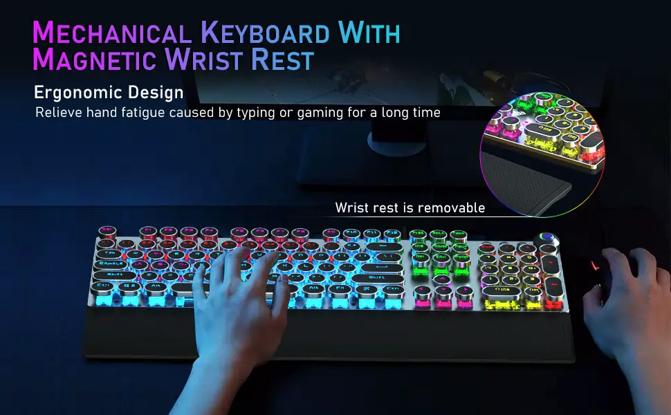 typewriter keyboard mechanical ergonomic wrist rest keyboard rgb game keyboard retro cool keyboard