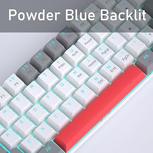 60 percent hot swappable mechanical gaming keyboard with powder blue backlit