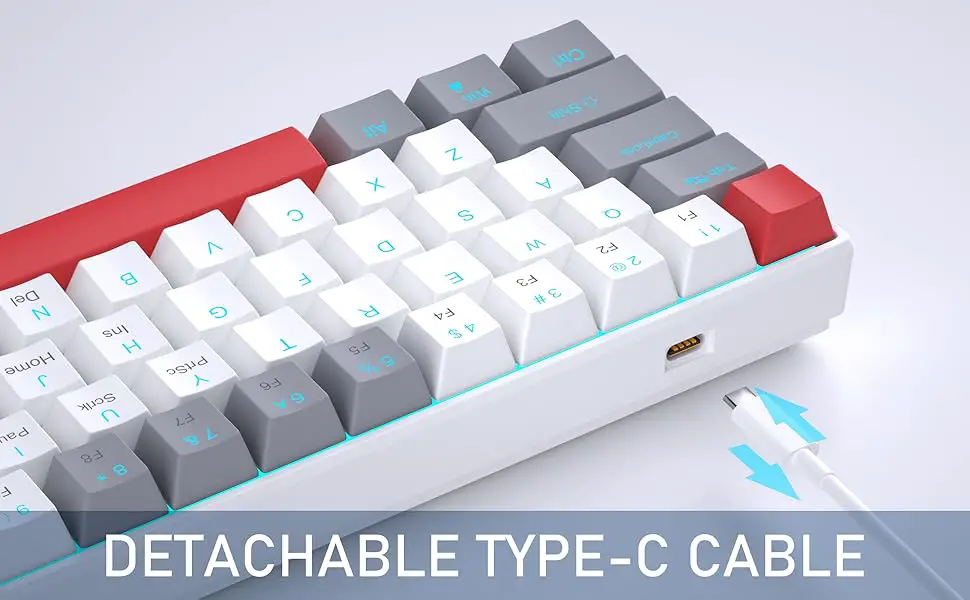 60 percent hot swappable mechanical gaming keyboard with powder blue backlit